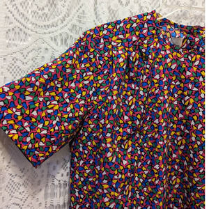 Josephine Vintage Retro 80s Pink Colorful Abstract Short Sleeve Blouse Size 8